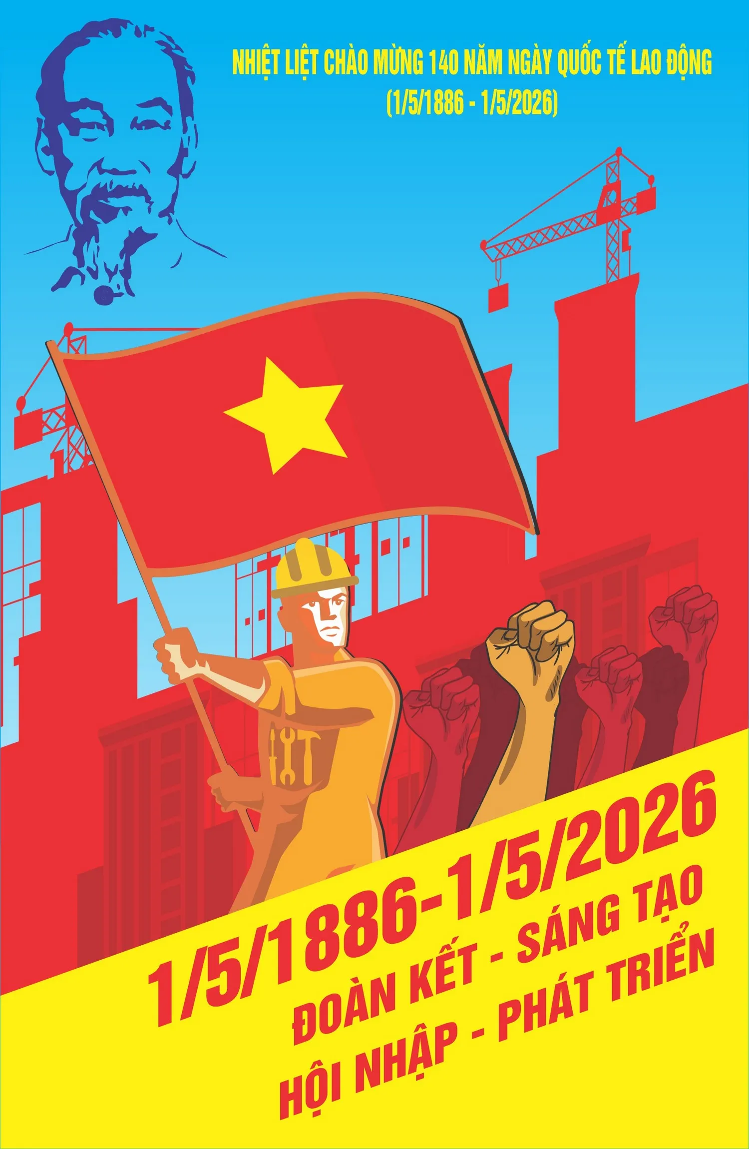 Áp phích Vector Ngày Quốc tế Lao động 1/5: Tôn Vinh Sức Mạnh Công Nhân Việt Nam
