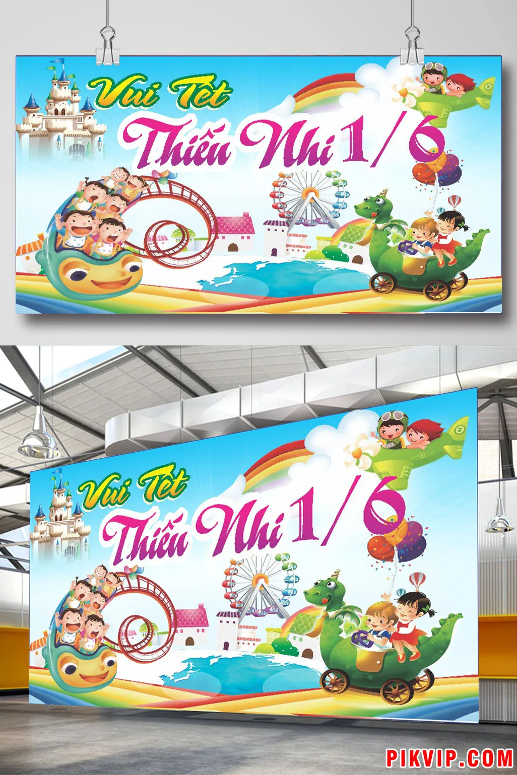 Banner Chúc Mừng Ngày Quốc Tế Thiếu Nhi 1/6: Công Viên Giải Trí Đầy Màu Sắc Cùng Các Em Nhỏ Vui Đùa