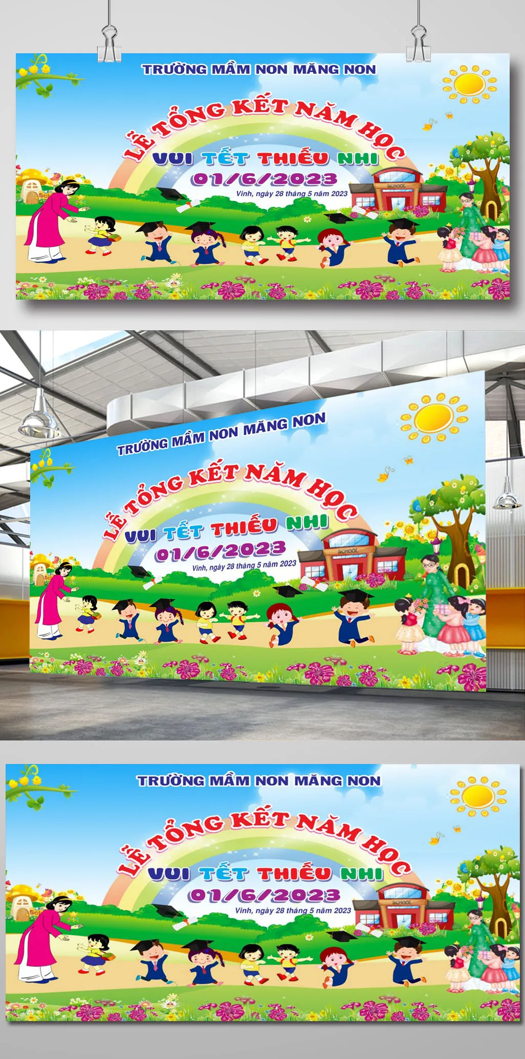 Banner Lễ Tổng Kết Năm Học & Vui Tết Thiếu Nhi 1/6 Trường Mầm Non Măng Non Sống Động