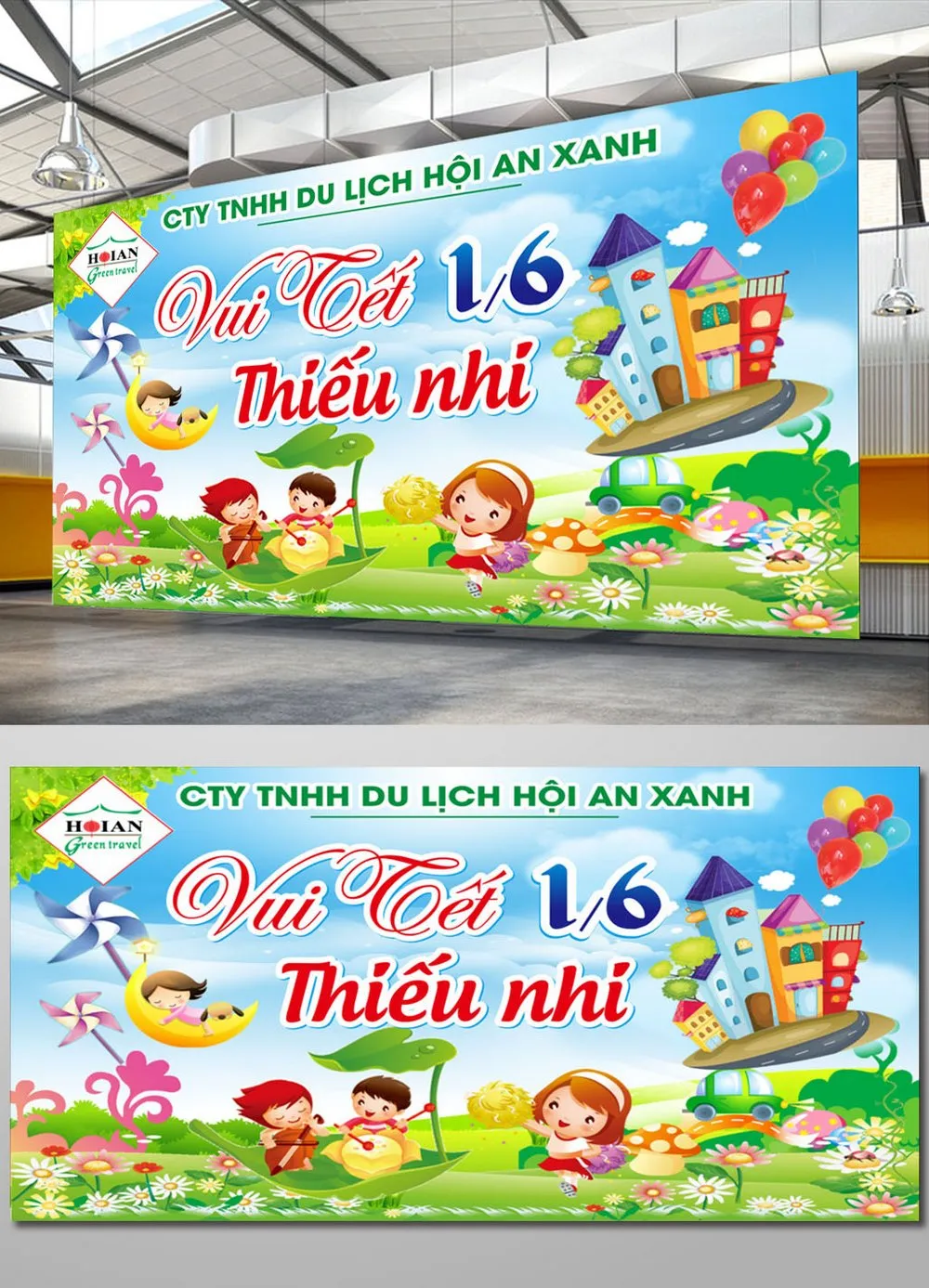 Mẫu Backdrop 'Vui Tết 1/6 Thiếu nhi' Sống Động Dành Cho Sự Kiện Du Lịch