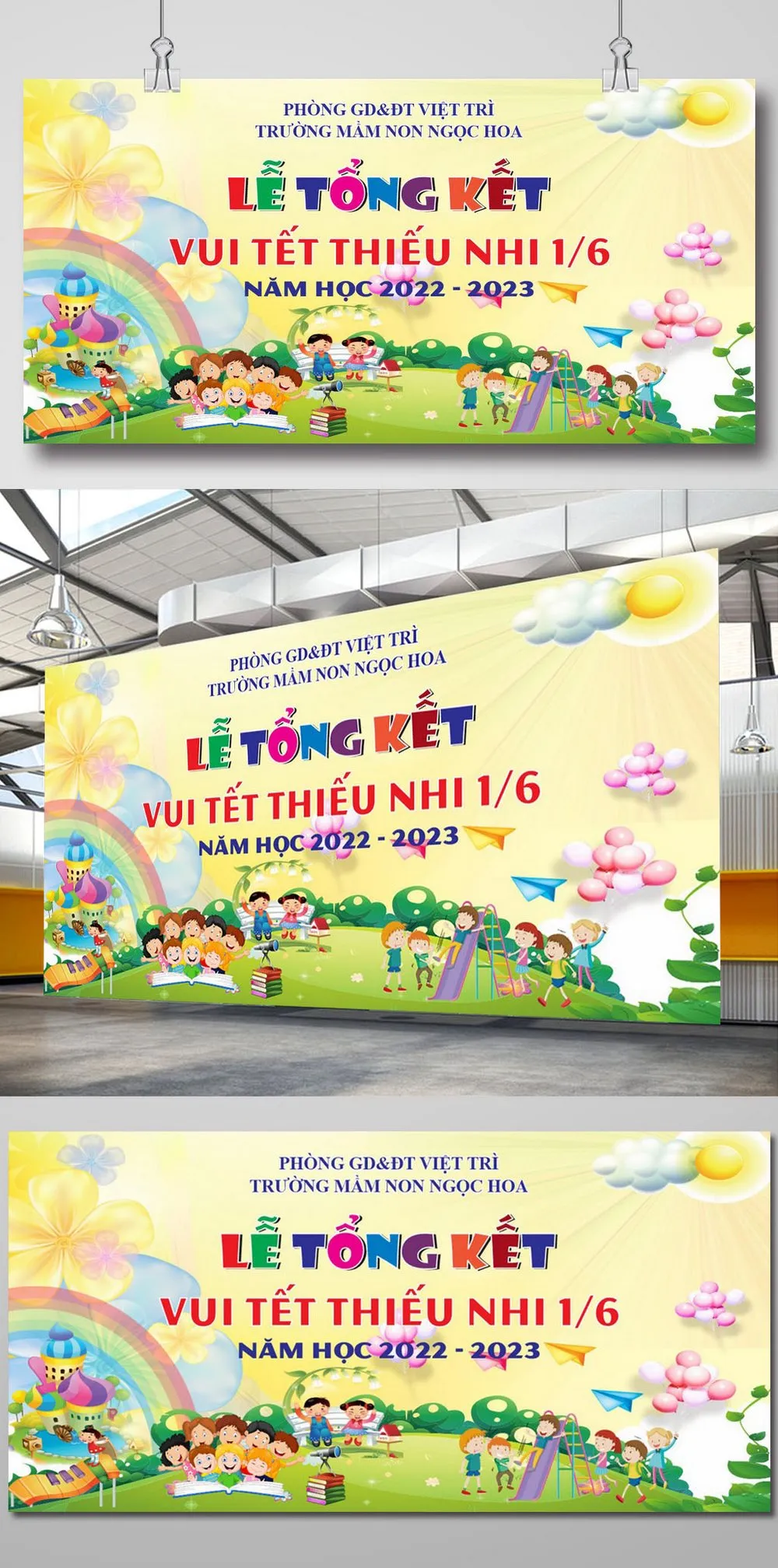Mẫu Background Vector Dễ Thương: Lễ Tổng Kết & Vui Tết Thiếu Nhi 1/6 Mầm Non
