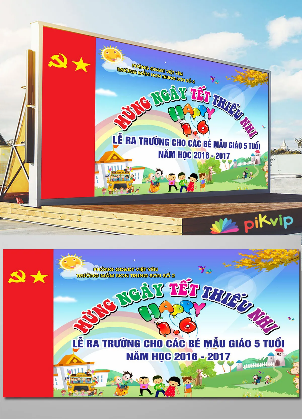 Thiết Kế Banner Backdrop Sôi Động Mừng Lễ Ra Trường Và Tết Thiếu Nhi 1/6 Cho Trường Mầm Non