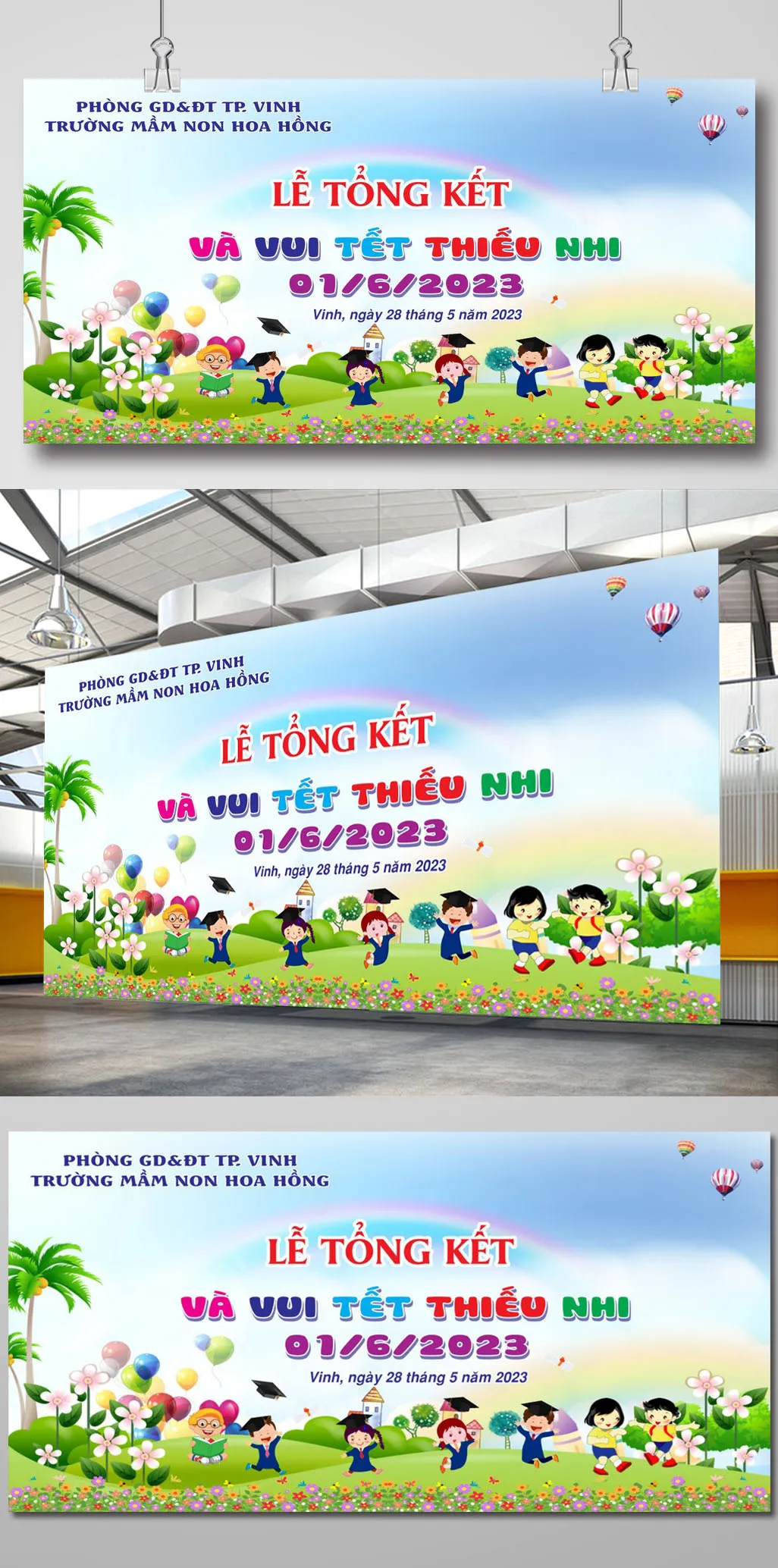Thiết Kế Banner Lễ Tổng Kết & Tết Thiếu Nhi 1/6 Sống Động Cho Mầm Non Hoa Hồng