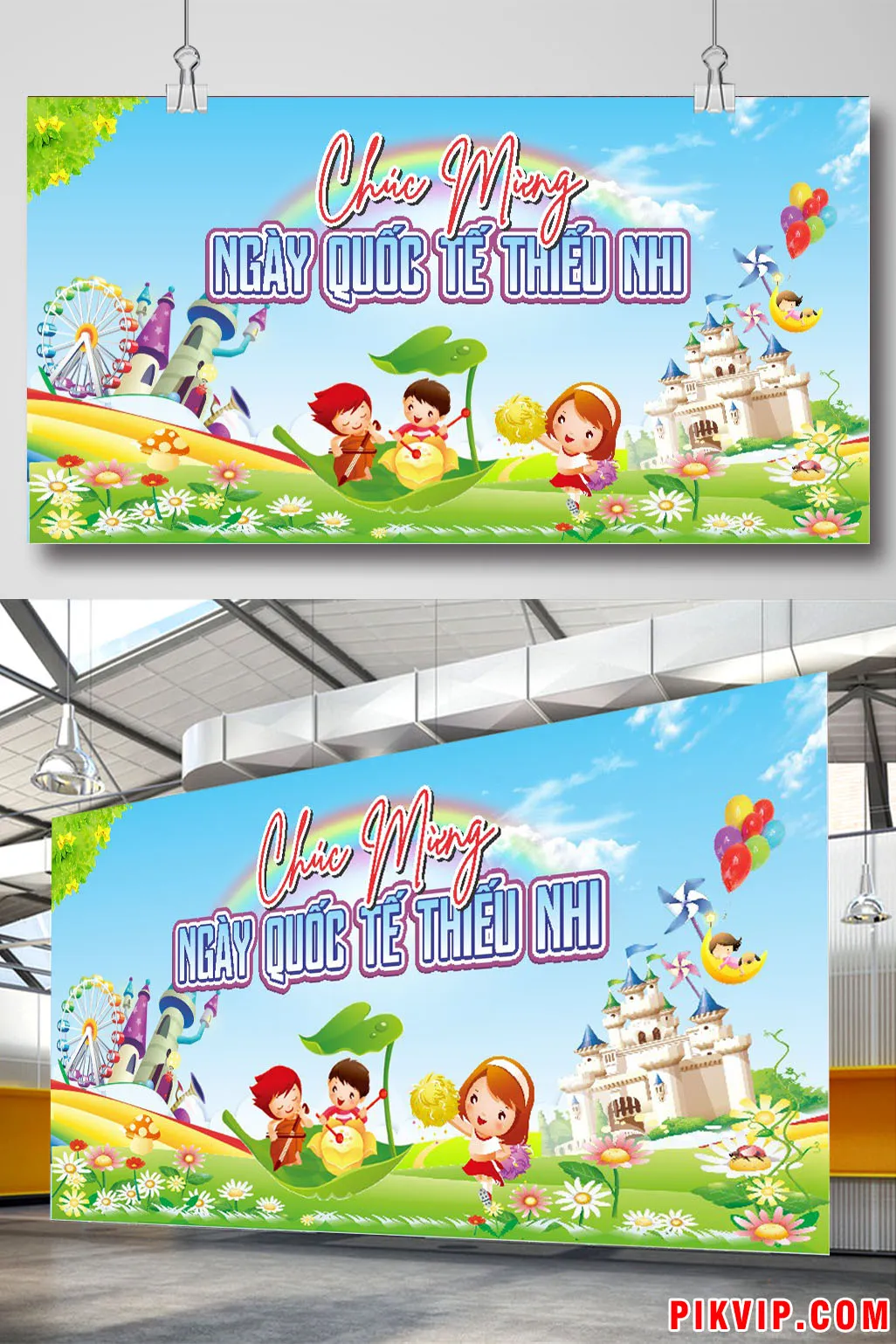 Vector Backdrop Ngày Quốc Tế Thiếu Nhi Với Thế Giới Cổ Tích Của Bé