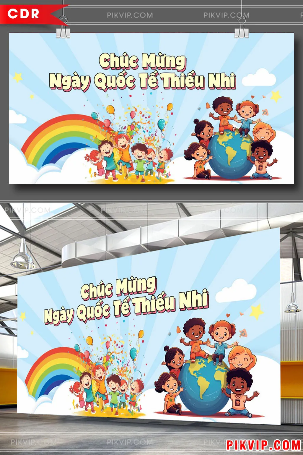 Vector Banner Chúc Mừng Ngày Quốc Tế Thiếu Nhi Đa Sắc Màu Với Trẻ Em Toàn Cầu Vui Nhộn
