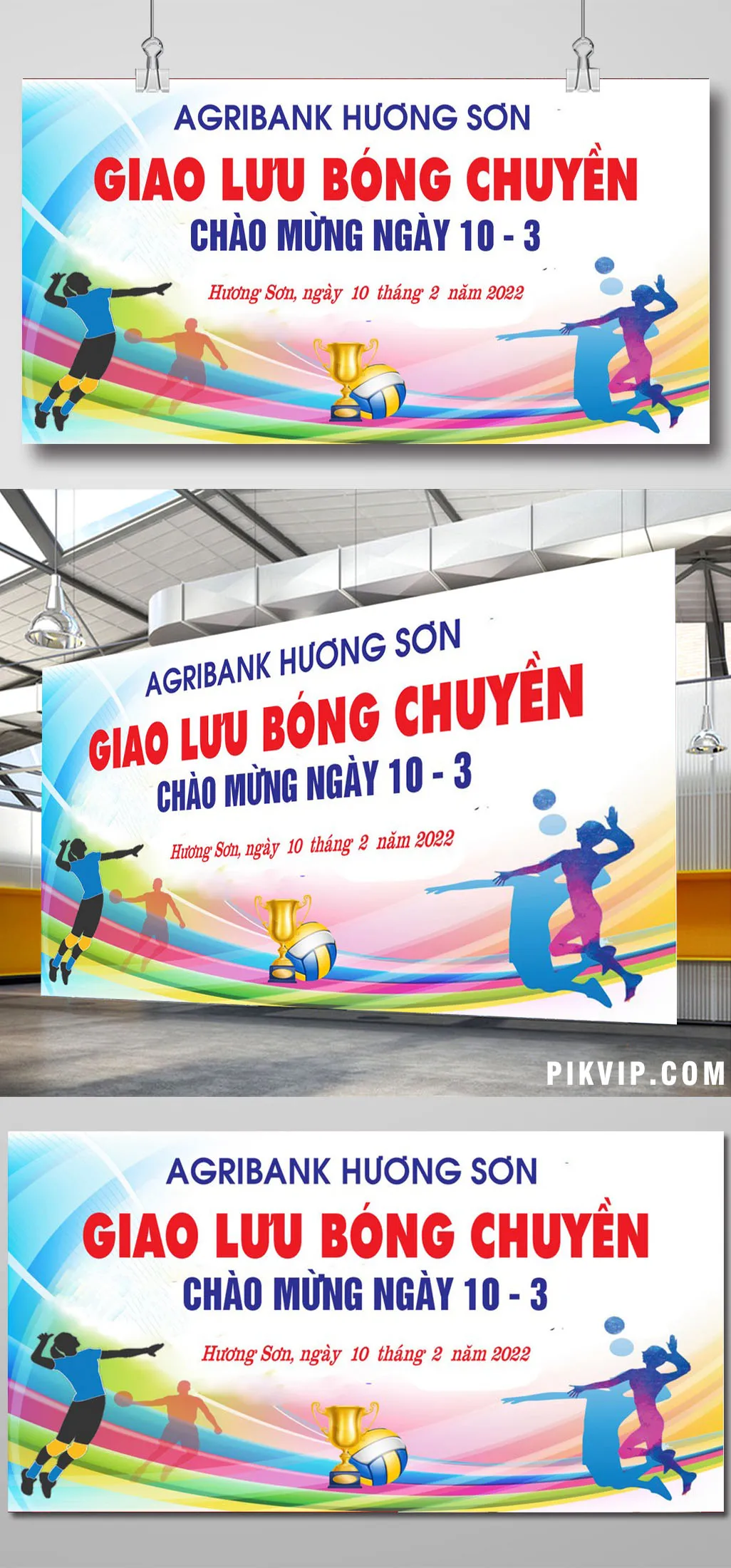Mẫu Banner Backdrop Giao Lưu Bóng Chuyền Agribank Hương Sơn Sôi Động Chào Mừng 10-3