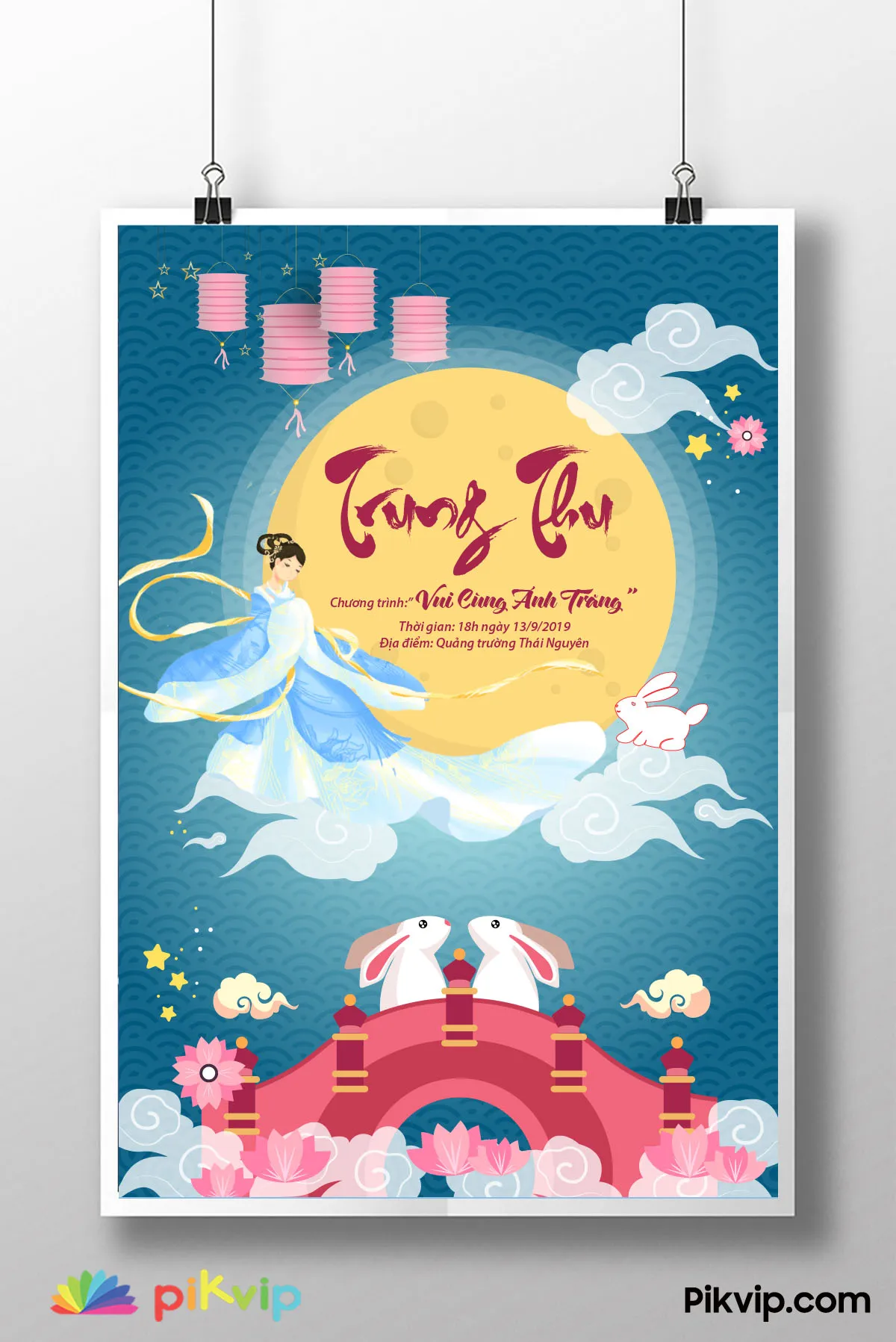 Thiết Kế Poster Trung Thu Cổ Tích Với Nàng Hằng, Thỏ Ngọc và Đèn Lồng Lung Linh