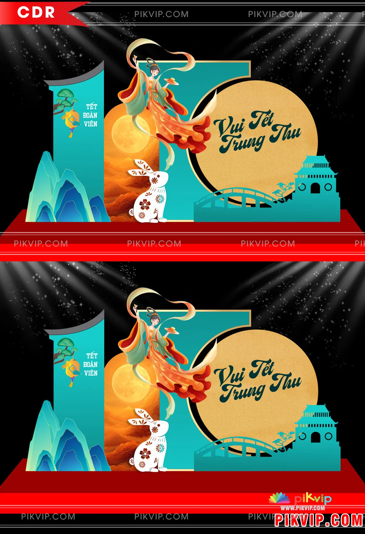 Thiết Kế Vector Tết Trung Thu: Hằng Nga, Thỏ Ngọc & Đèn Lồng Đoàn Viên Tinh Tế