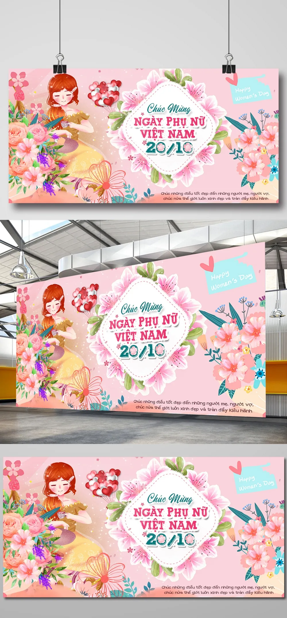 Thiết Kế Banner Chúc Mừng Ngày Phụ Nữ Việt Nam 20/10 Tông Hồng Dịu Dàng