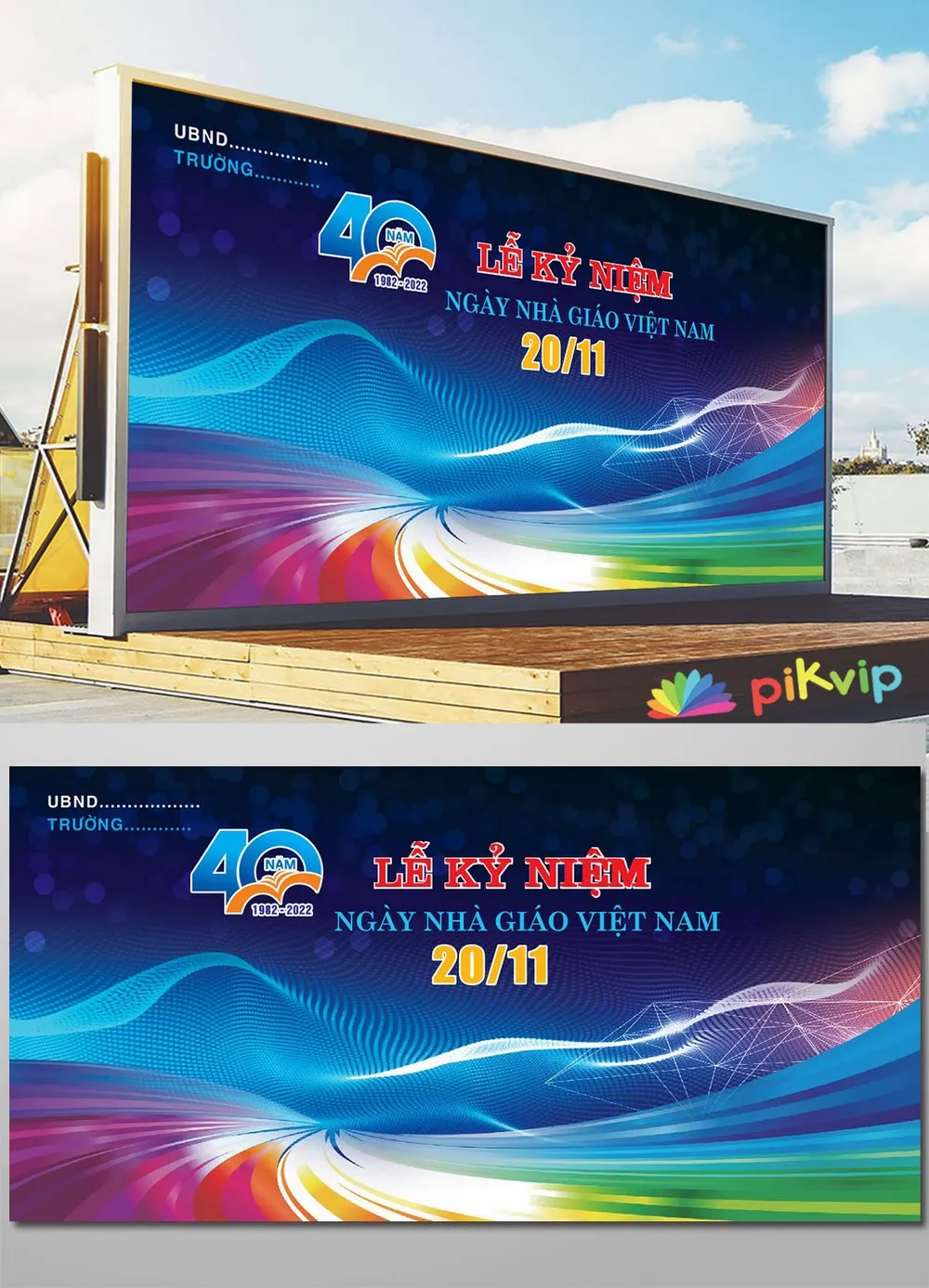 Mẫu Backdrop Lễ Kỷ Niệm 40 Năm Ngày Nhà Giáo Việt Nam 20/11 Sắc Màu Rực Rỡ