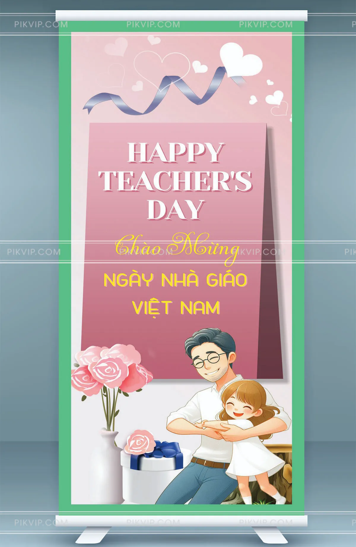 Mẫu Thiết Kế Standee Ngày Nhà Giáo Việt Nam Sáng Tạo Với Hình Ảnh Thầy Và Trò Ấm Áp