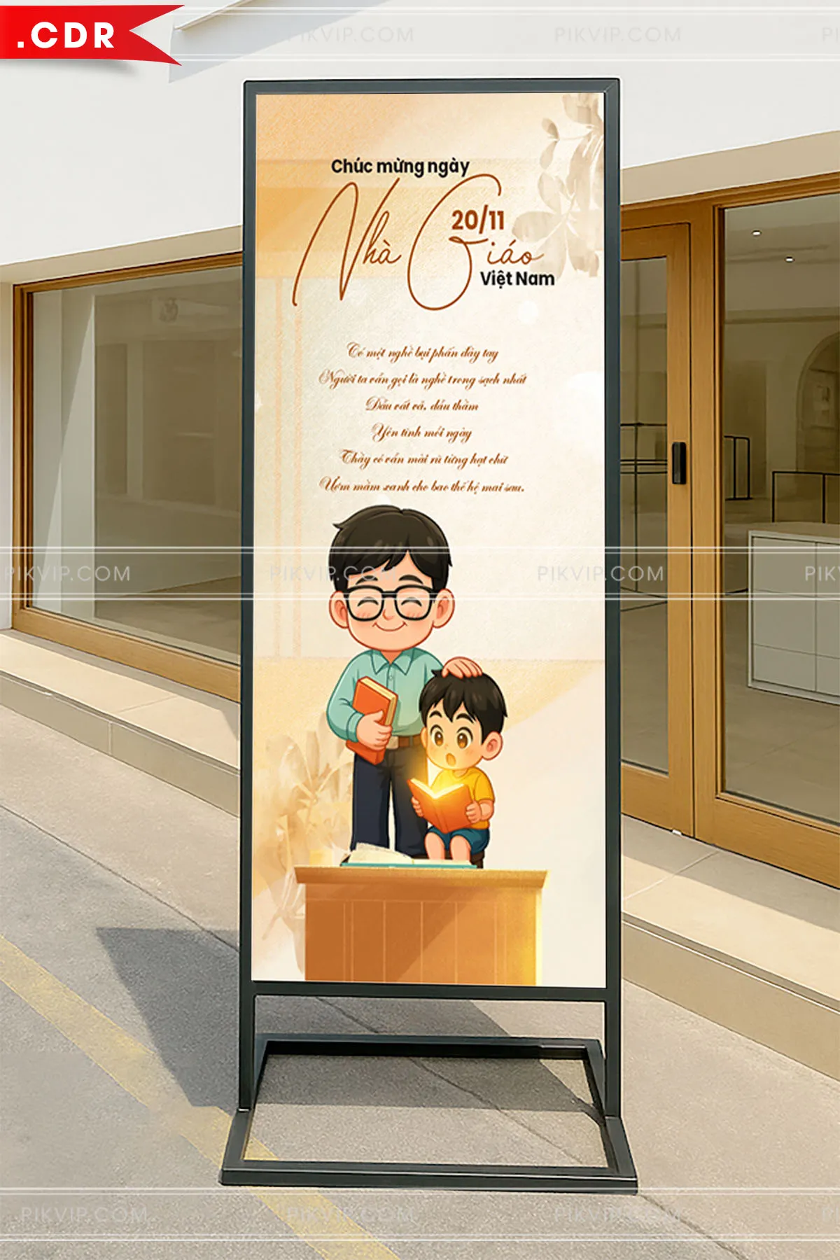 Mẫu Standee Ngày Nhà Giáo Việt Nam 20/11: Thầy Trò Hoạt Hình Ấm Áp, Sẵn Sàng File CDR