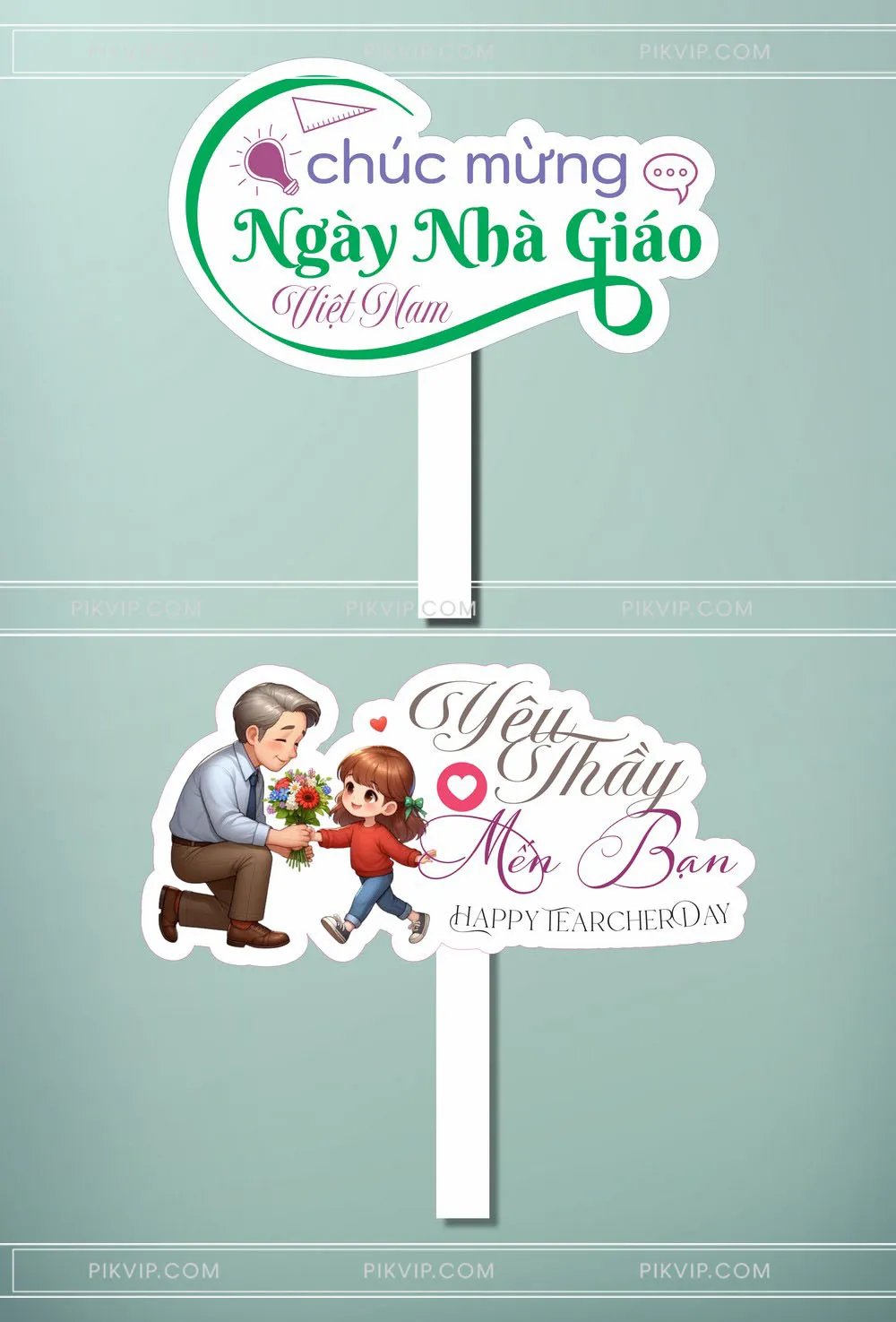 Set 2 Photo Booth Props Ngày Nhà Giáo Việt Nam Đáng Yêu: Chúc Mừng & Yêu Thầy Mến Bạn