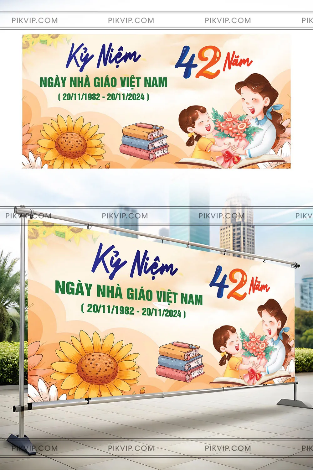 Thiết Kế Banner Kỷ Niệm 42 Năm Ngày Nhà Giáo Việt Nam: Cô Trò Tặng Hoa Tri Ân