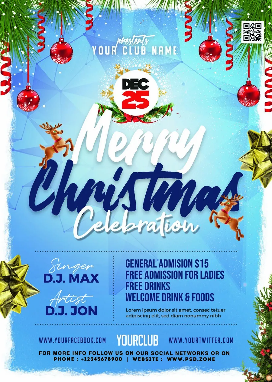Thiết Kế Flyer Giáng Sinh Xanh Dương Động Đáo Cho Sự Kiện Party Đêm Noel