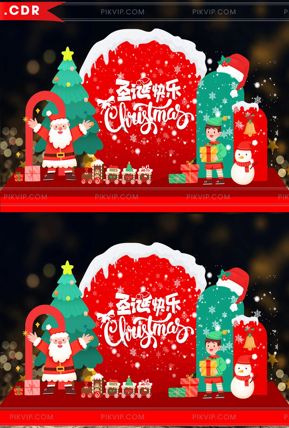 Thiết Kế Nền Giáng Sinh Vui Nhộn: Sân Khấu Ông Già Noel, Yêu Tinh và Người Tuyết Hoạt Hình