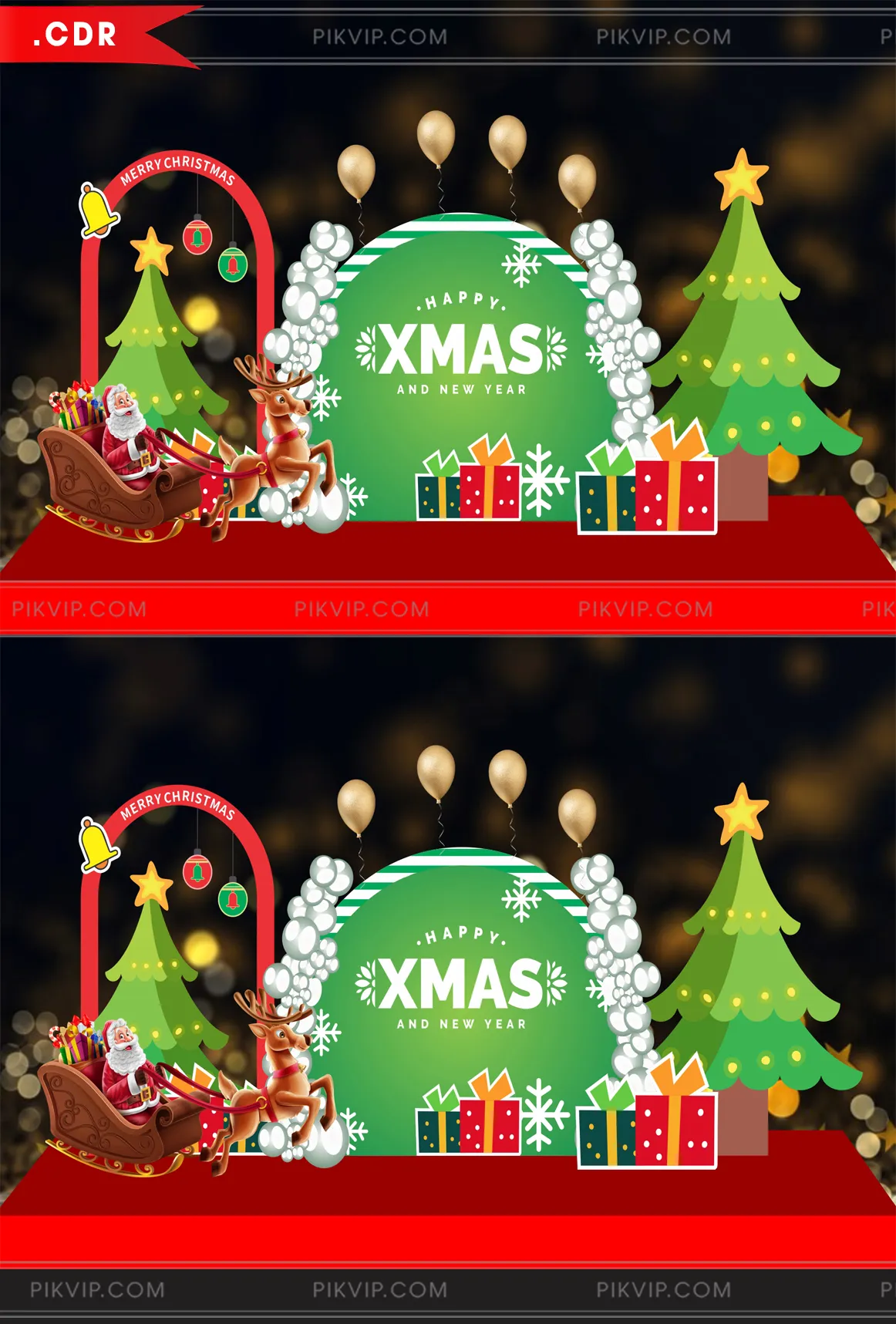 Thiết Kế Vector Phông Nền Giáng Sinh & Năm Mới Hạnh Phúc Với Ông Già Noel, Tuần Lộc và Quà Tặng