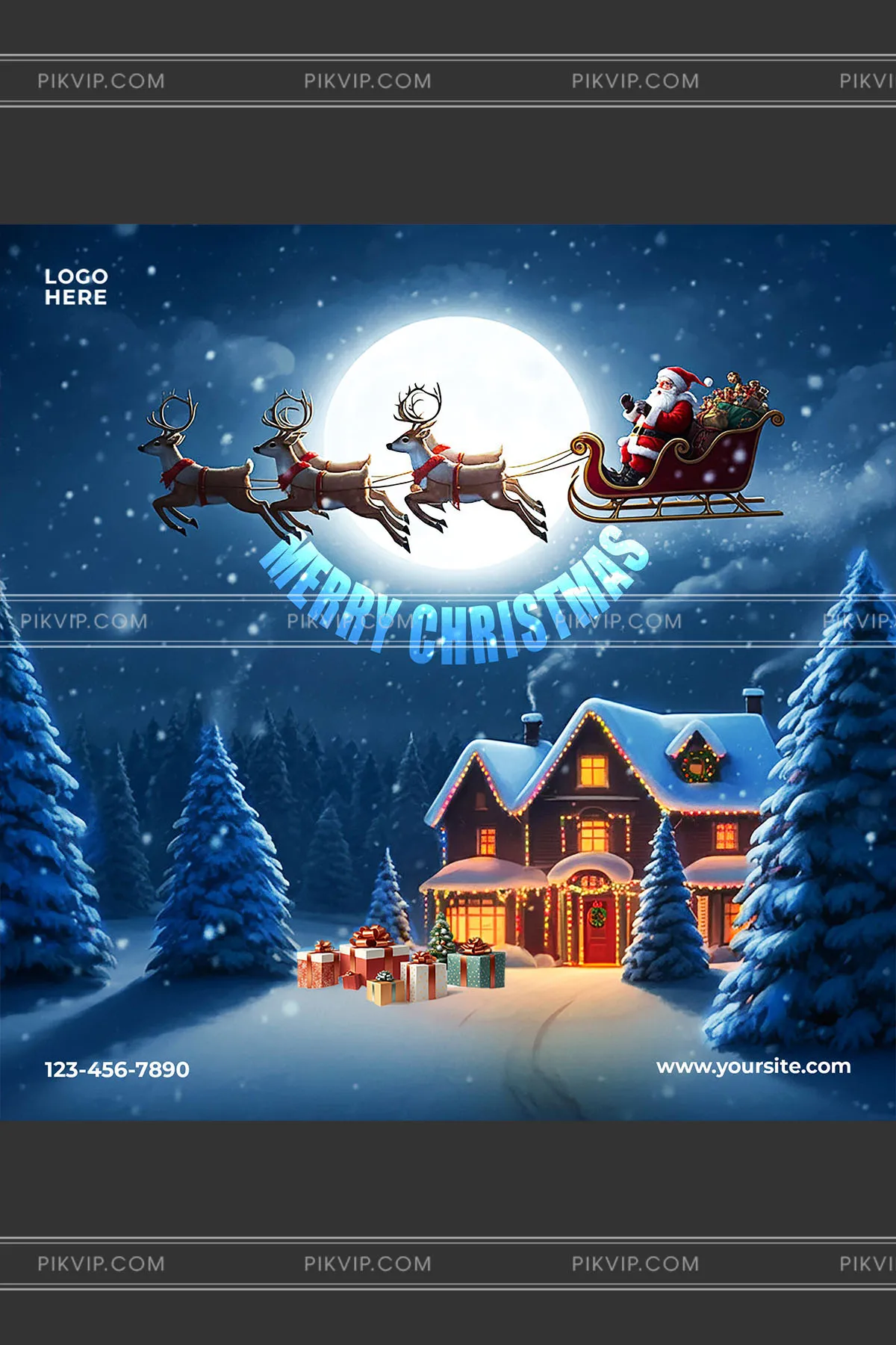 Thiết Kế Đồ Họa Giáng Sinh Kỳ Diệu: Ông Già Noel Bay Qua Ngôi Nhà Tuyết Rơi Rực Rỡ