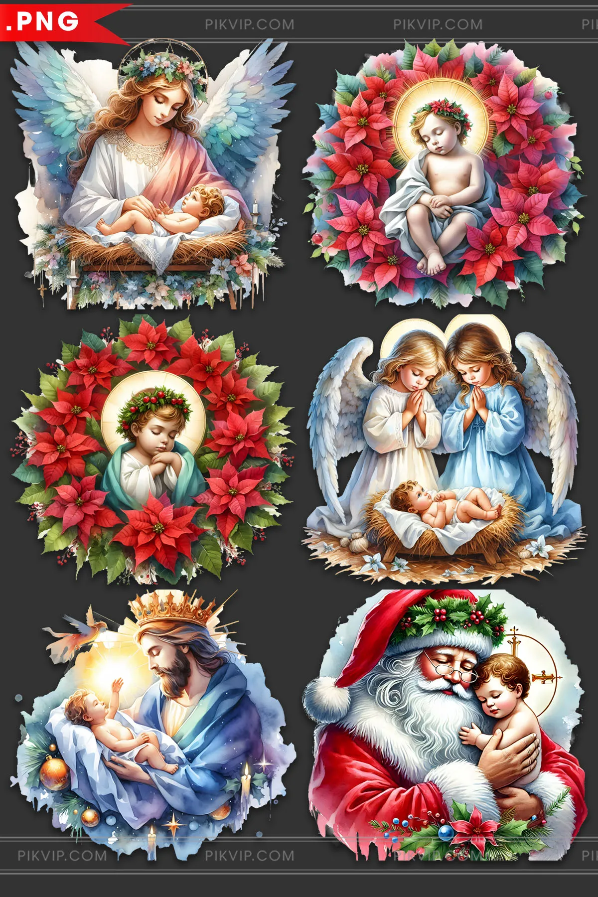 Trọn Bộ 6 Hình Ảnh Giáng Sinh Tuyệt Đẹp: Chúa Hài Đồng, Thiên Thần và Ông Già Noel Phong Cách Watercolor
