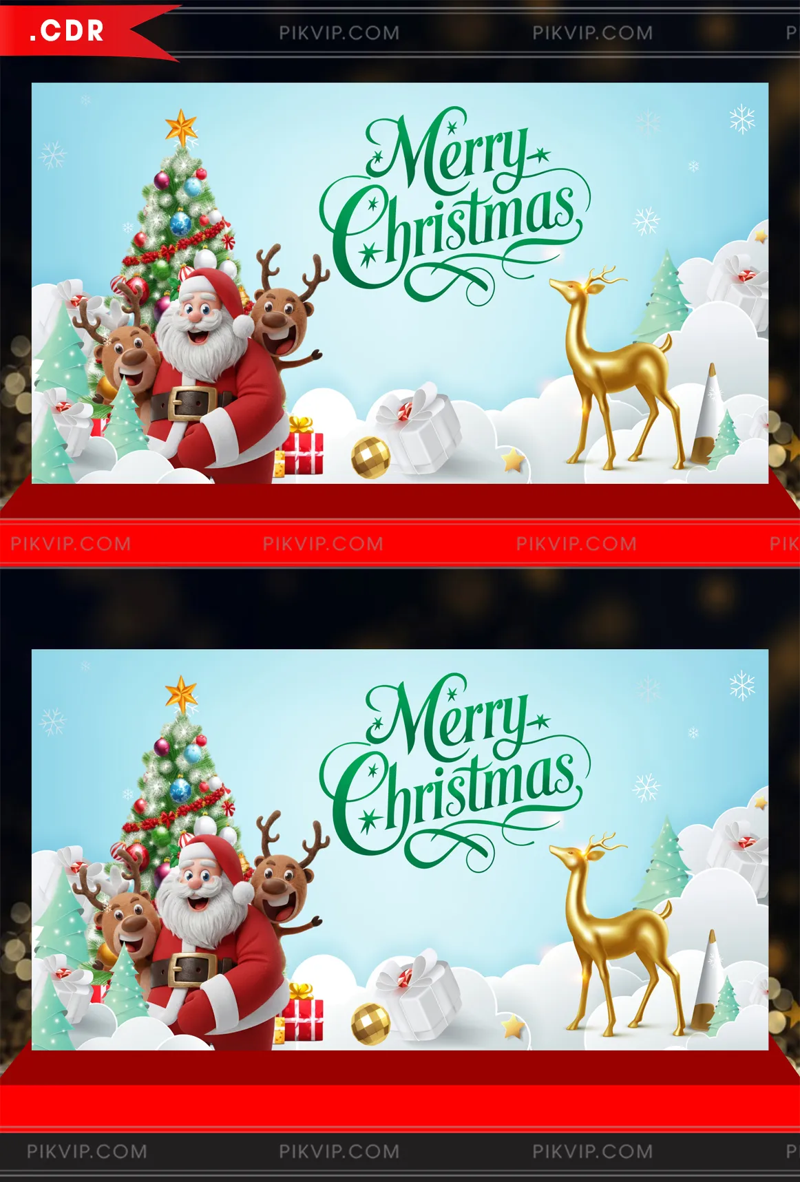 Vector Giáng Sinh Hoạt Hình 3D: Ông Già Noel, Tuần Lộc Cùng Cây Thông Rực Rỡ