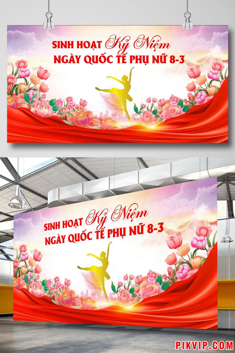 Banner Kỷ Niệm Quốc Tế Phụ Nữ 8-3 Đẹp Mắt: Hoa, Lụa Đỏ & Vũ Công Thanh Lịch