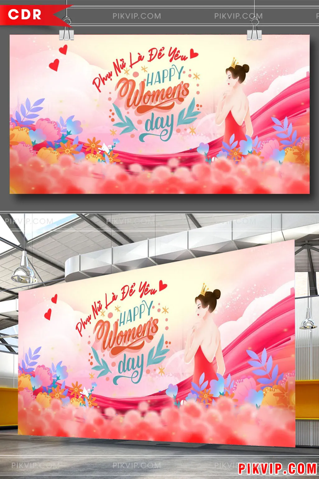 Banner Vector Ngày Quốc Tế Phụ Nữ 8/3: Nữ Hoàng Tông Hồng Cùng Thông Điệp Yêu Thương