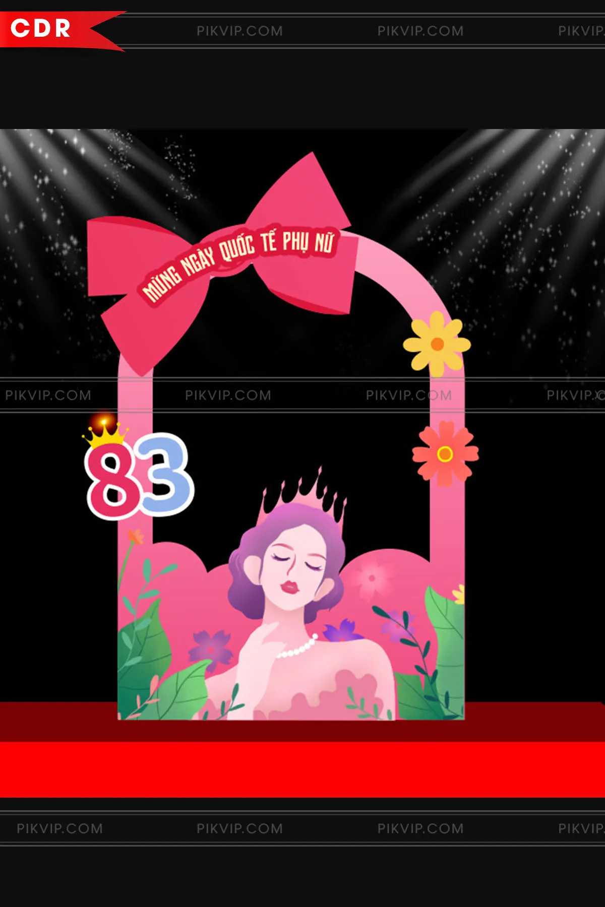 Khung Chúc Mừng 8/3 Độc Đáo: Thiết Kế Nữ Hoàng, Hoa & Dải Ruy Băng Hồng