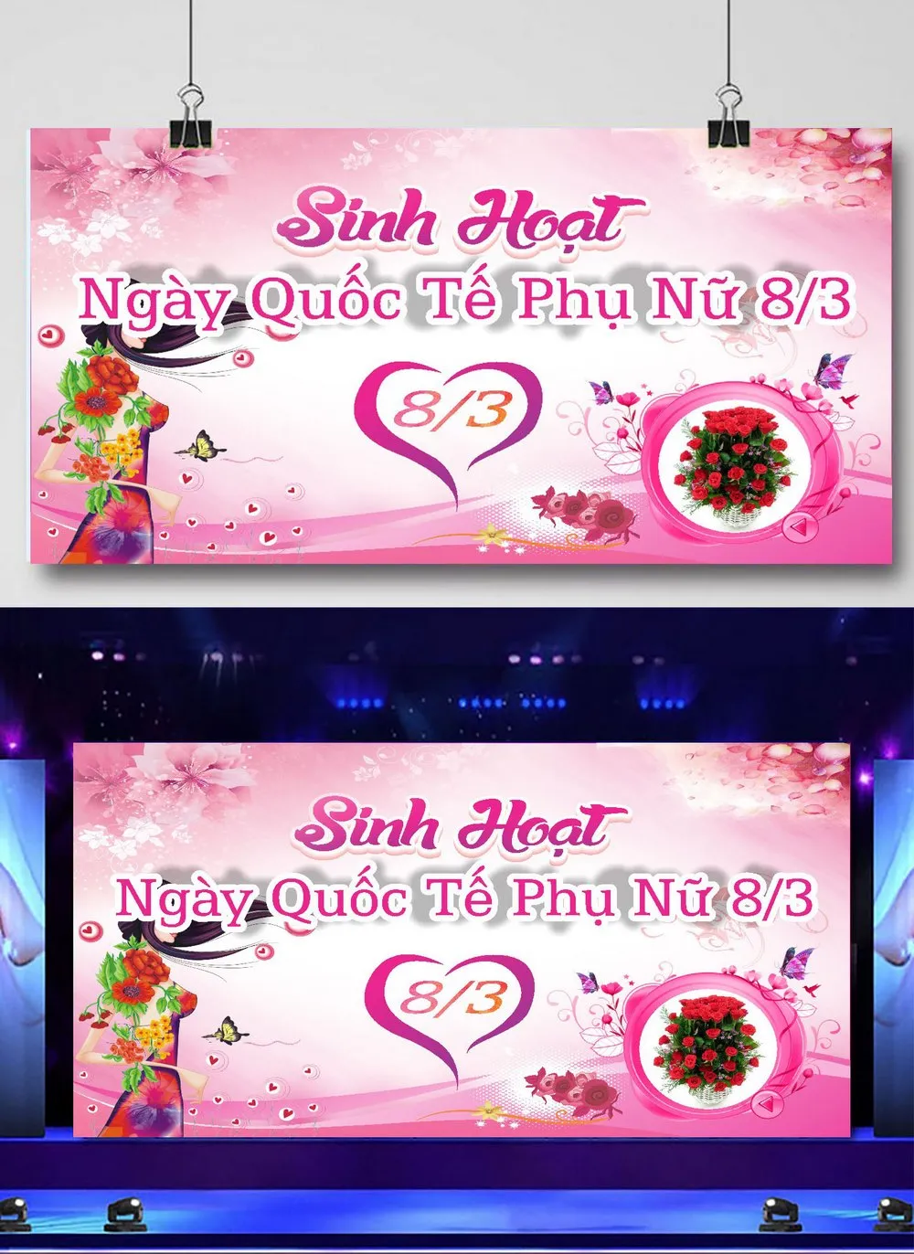Mẫu Banner/Backdrop Ngày Quốc Tế Phụ Nữ 8/3: Nền Hồng Nữ Tính & Hoa Hồng Tôn Vinh