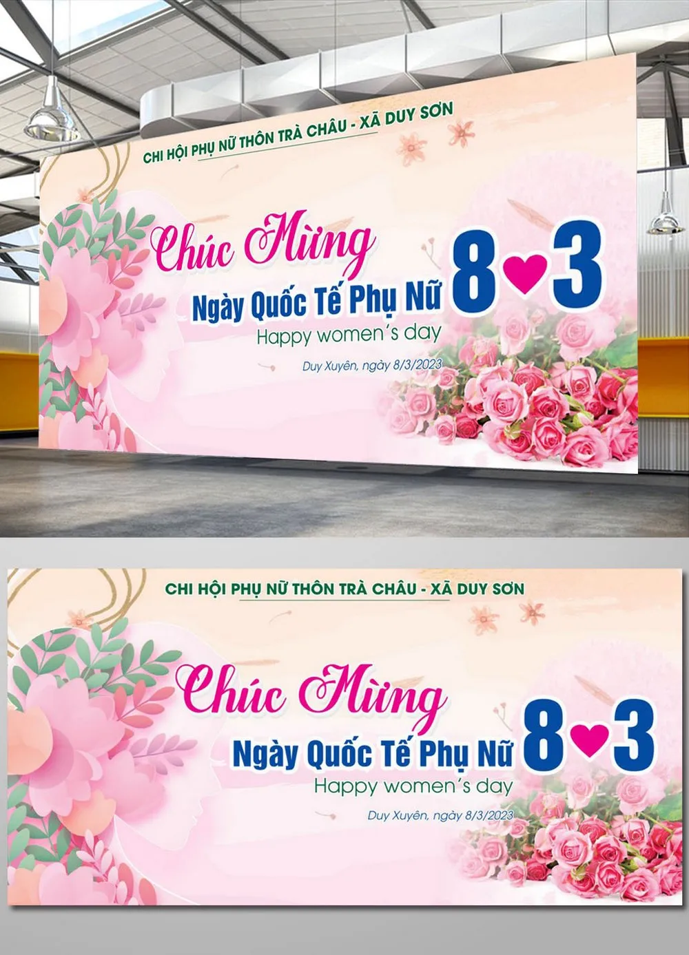 Mẫu Thiết Kế Banner Backdrop Chúc Mừng Ngày 8/3 Quốc Tế Phụ Nữ Tông Hồng Sang Trọng