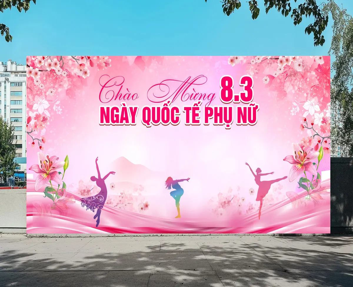 Thiết Kế Banner Chào Mừng 8/3 Ngày Quốc Tế Phụ Nữ Nền Hồng Rực Rỡ