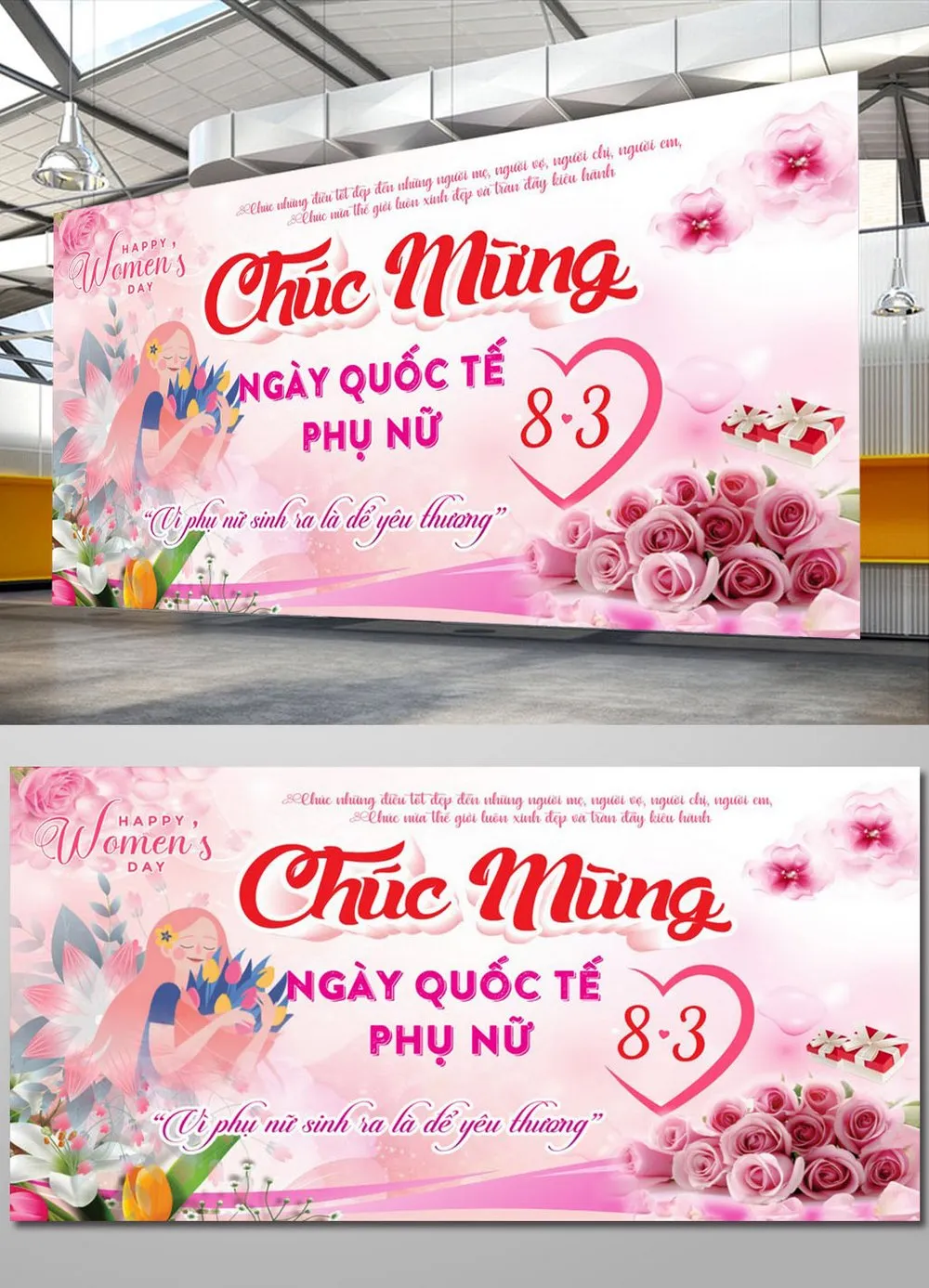 Thiết Kế Banner Chúc Mừng Ngày Quốc Tế Phụ Nữ 8-3 Tông Hồng Nữ Tính & Sang Trọng