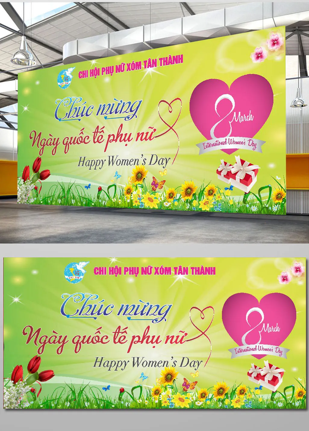 Thiết Kế Banner Chúc Mừng Ngày Quốc Tế Phụ Nữ 8/3 Nền Xanh Hoa Nắng Tươi Sáng