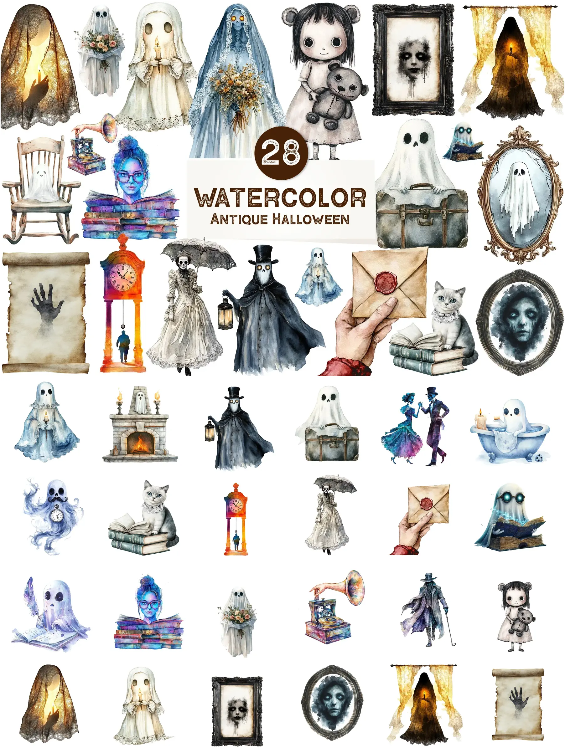 Tuyệt Phẩm 28 Hình Ảnh Halloween Cổ Điển Màu Nước Độc Đáo: Ma Mị & Huyền Bí