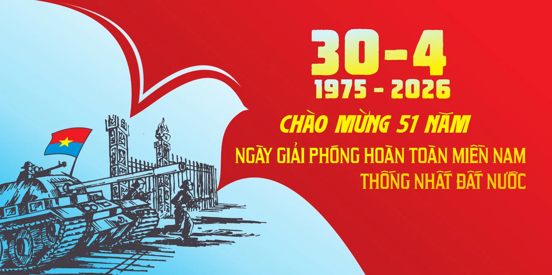 Banner Chào Mừng 51 Năm Ngày Giải Phóng Miền Nam Thống Nhất Đất Nước 30/4