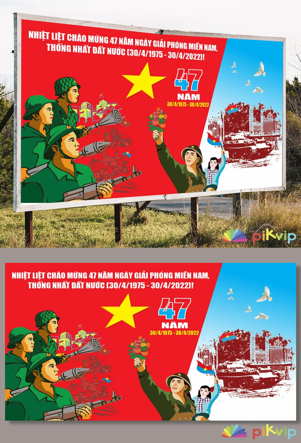 Thiết Kế Vector Chào Mừng 47 Năm Giải Phóng Miền Nam, Thống Nhất Đất Nước – Biểu Tượng Hùng Tráng & Hòa Bình