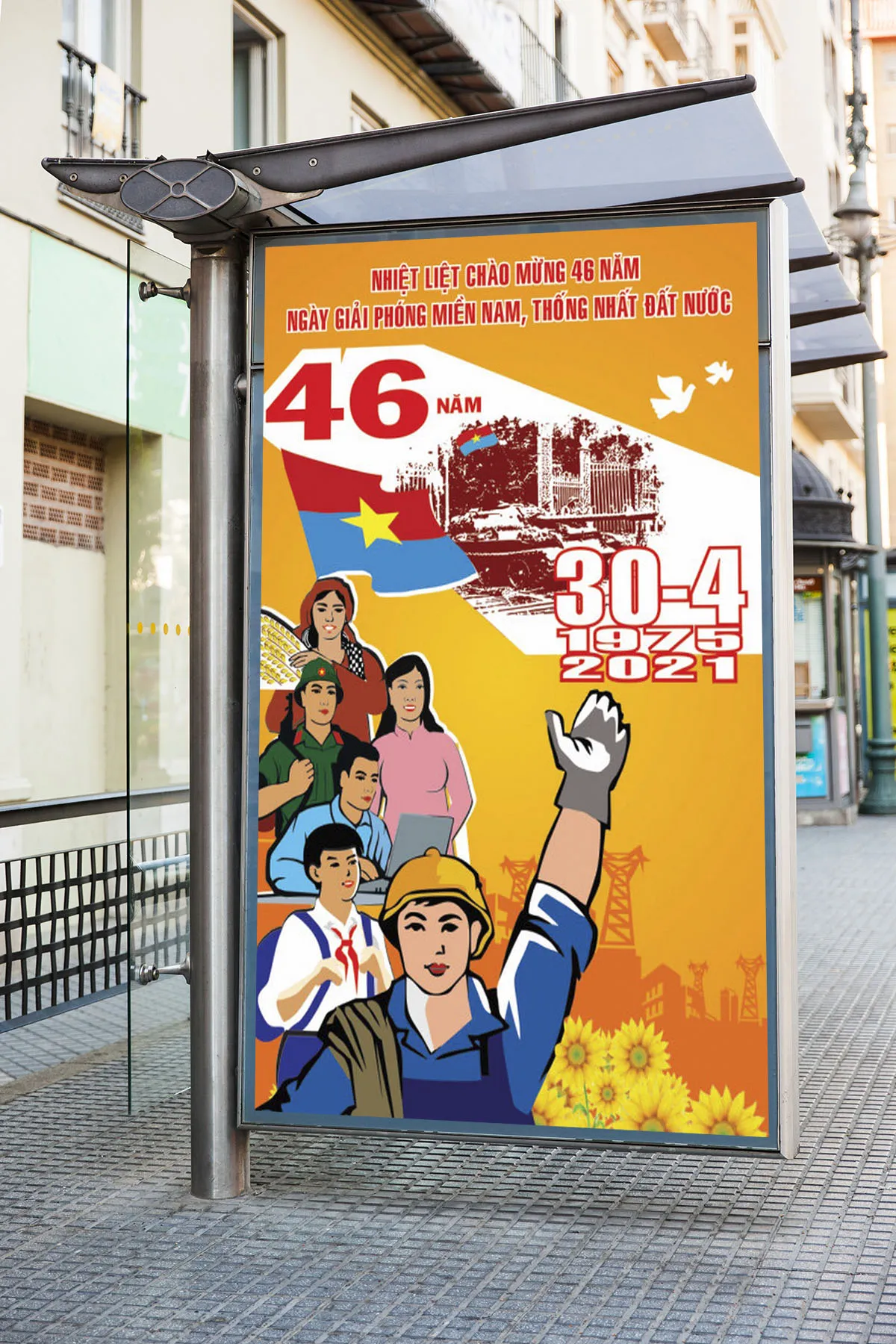 Thiết Kế Vector Poster: Kỷ Niệm 46 Năm Giải Phóng Miền Nam, Thống Nhất Đất Nước (1975-2021)