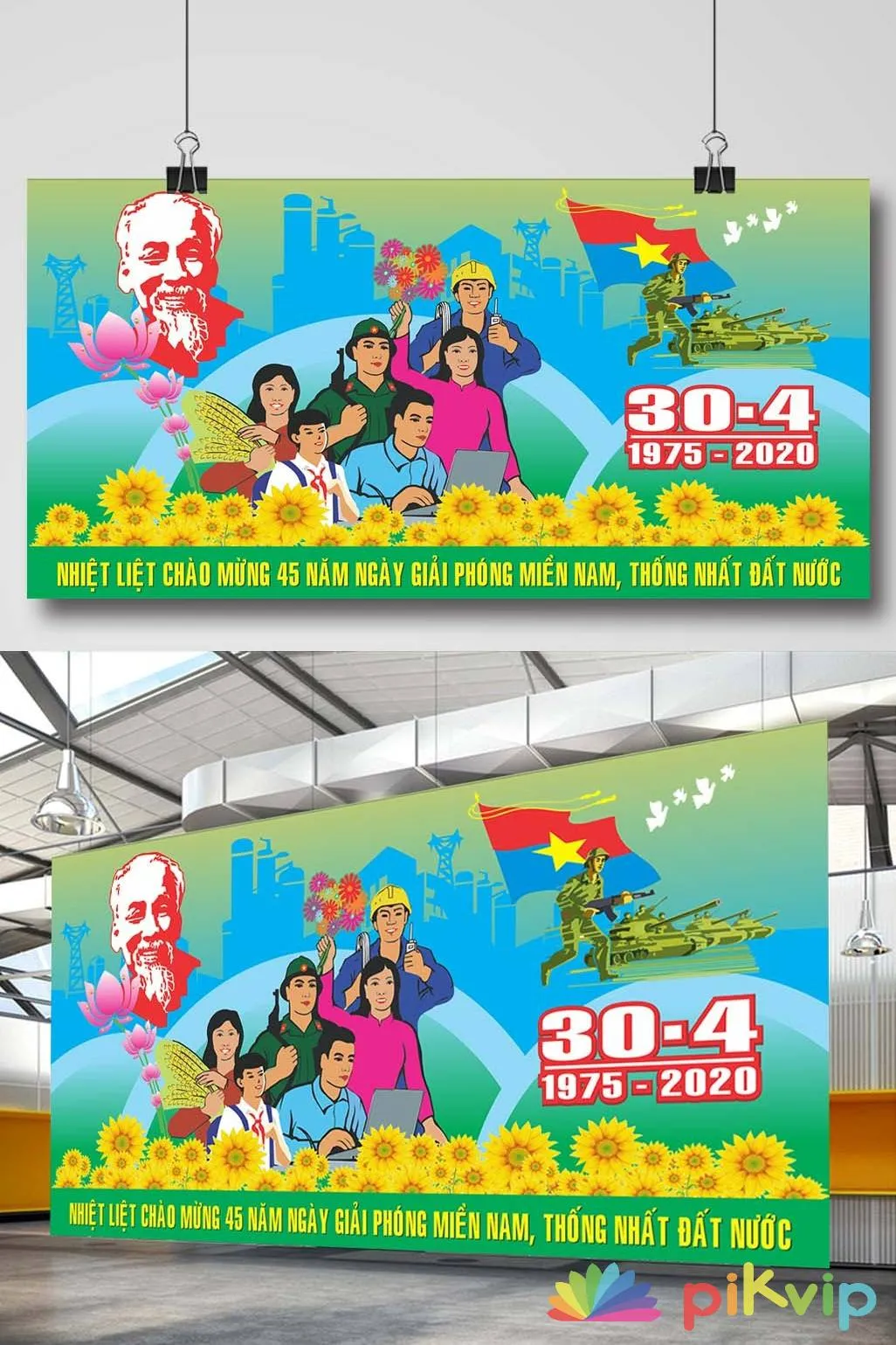 Vector Banner 30/4: Kỷ Niệm 45 Năm Giải Phóng Miền Nam, Hồ Chí Minh và Sức Mạnh Đoàn Kết
