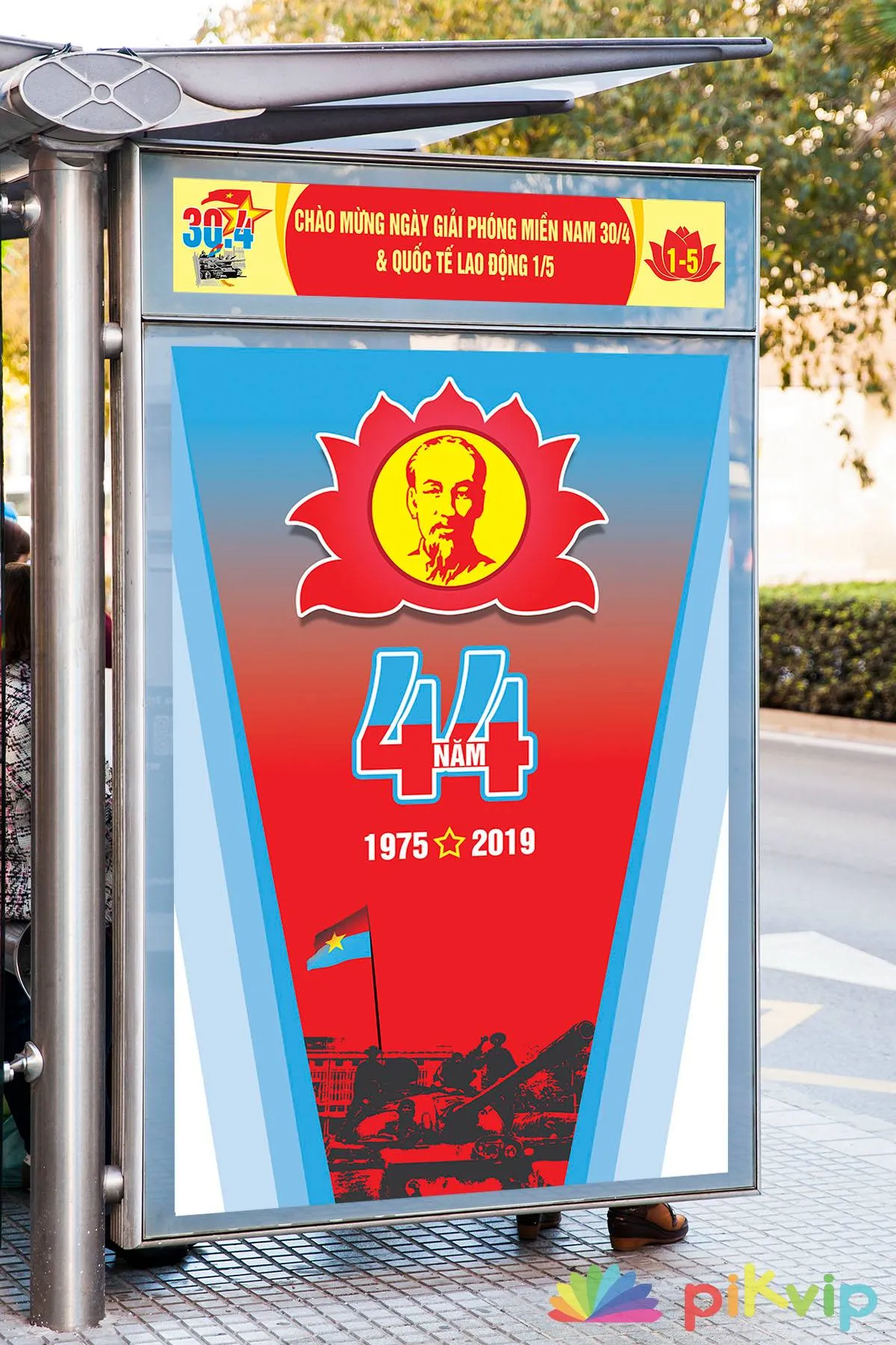 Vector Poster Kỷ Niệm 44 Năm Ngày Giải Phóng Miền Nam 30/4 và Quốc Tế Lao Động 1/5