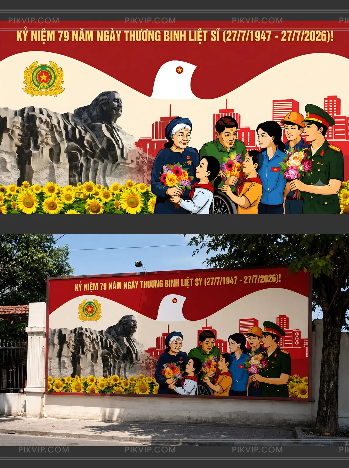 Backdrop 27/7 Hình Cánh Chim Hòa Bình Và Phù Điêu Tượng Đài