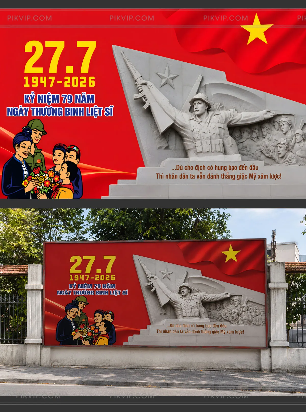 Bảng Hiệu Pano Tranh Ghép Tượng Đài 27/7 Nền Đỏ