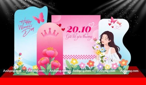 Decor 20/10 tông hồng xanh với hoa cho góc check in sự kiện