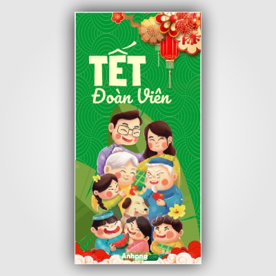 Mẫu bao lì xì Tết Đoàn Viên nền xanh gia đình sum vầy đẹp