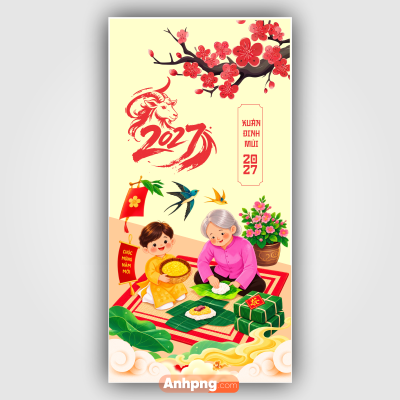 Mẫu Thiết Kế Lì Xì Tết 2027 Cảnh Gia Đình Gói Bánh Chưng Đón Xuân