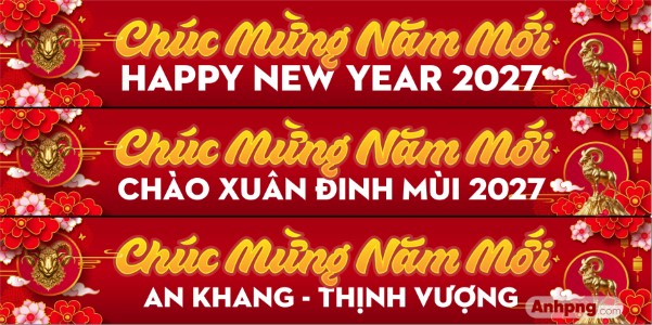 Băng rôn Tết 2027 đỏ vàng chào Xuân Đinh Mùi trang trí sự kiện