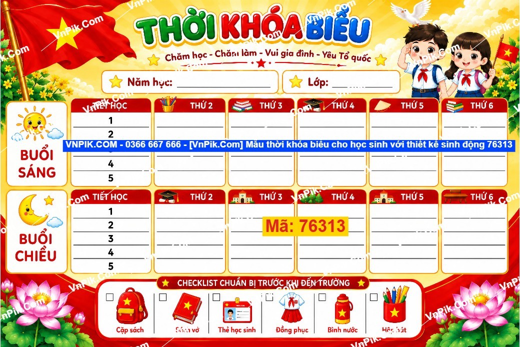 Mẫu thời khóa biểu cho học sinh với thiết kế sinh động 76313