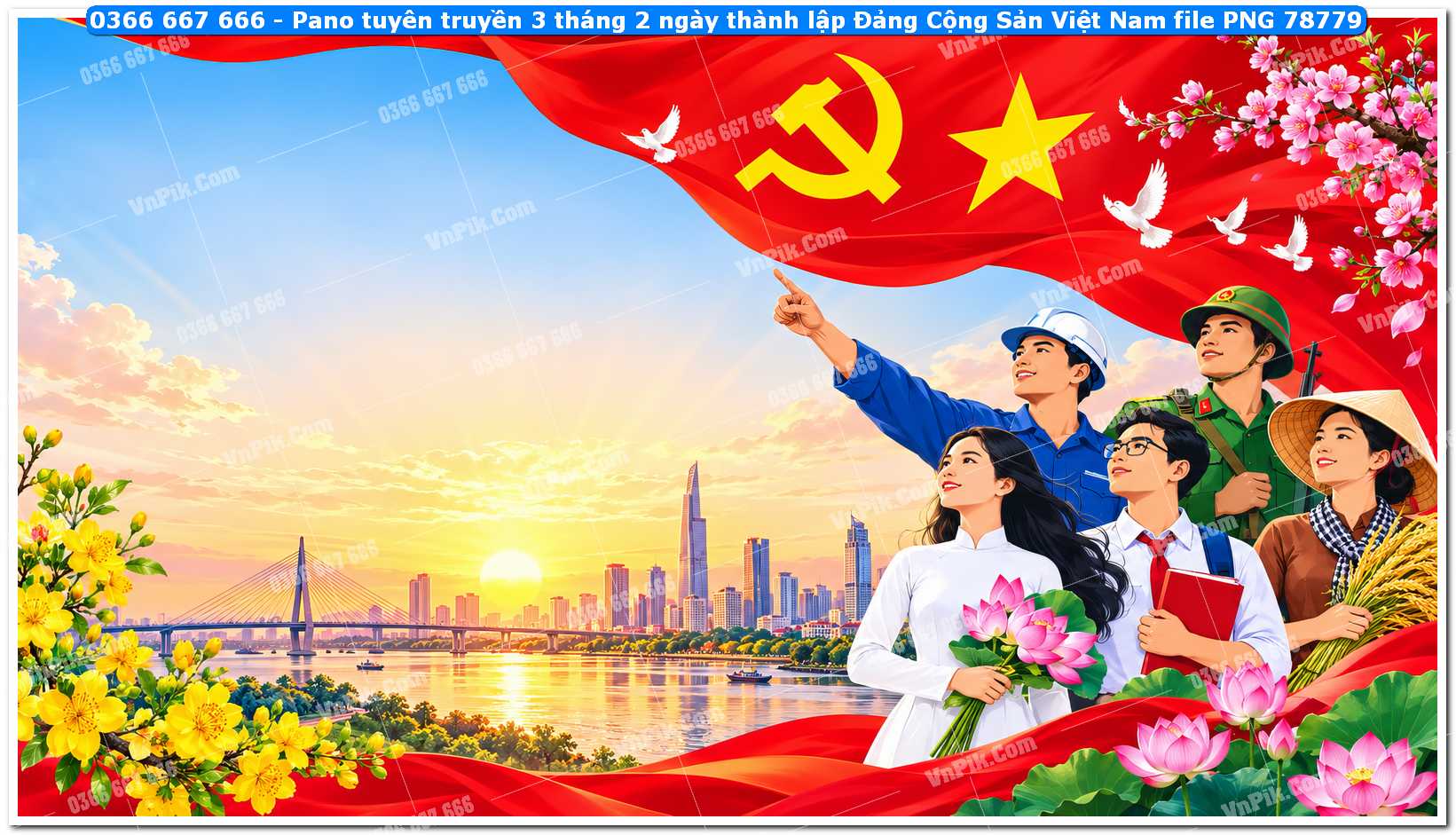 Pano tuyên truyền 3 tháng 2 ngày thành lập Đảng Cộng Sản Việt Nam file PNG78779