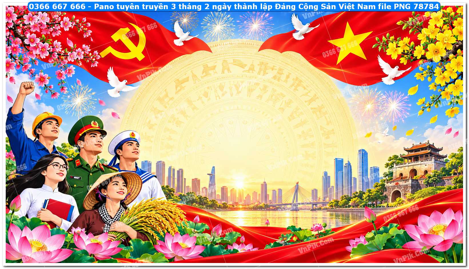 Pano tuyên truyền 3 tháng 2 ngày thành lập Đảng Cộng Sản Việt Nam file PNG78784