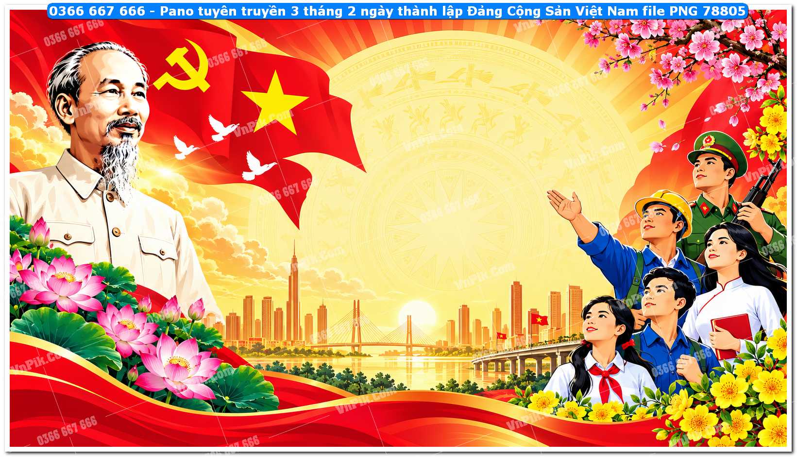 Pano tuyên truyền 3 tháng 2 ngày thành lập Đảng Cộng Sản Việt Nam file PNG78805